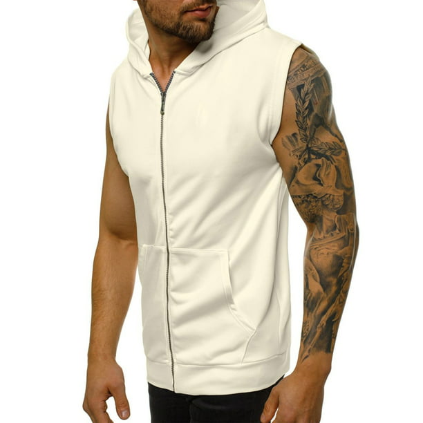 ✅Men Gothic Sleeveless Hoodie Sport Sweatshirt Gym Workout Hooded Vest Tops US